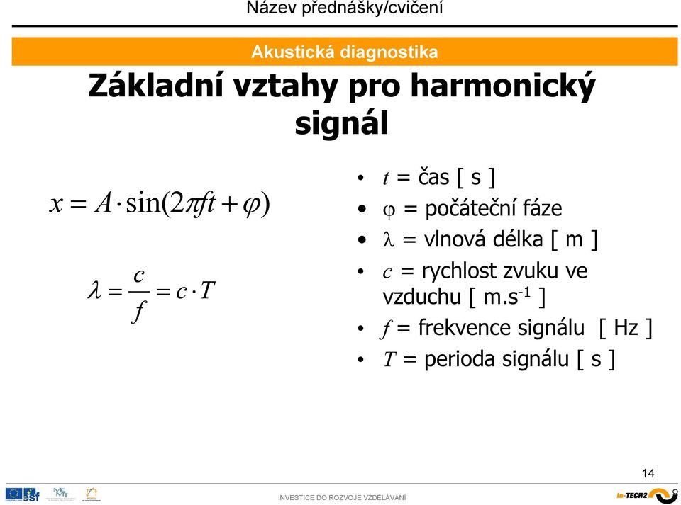 vlnová délka [ m ] c = rychlost zvuku ve vzduchu [ m.