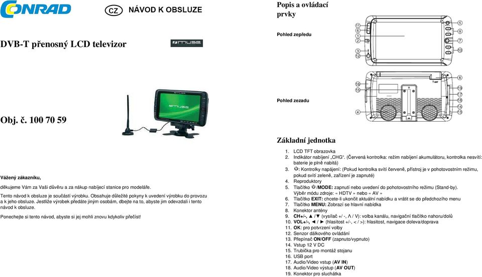 Obsahuje důležité pokyny k uvedení výrobku do provozu a k jeho obsluze. Jestliže výrobek předáte jiným osobám, dbejte na to, abyste jim odevzdali i tento návod k obsluze.