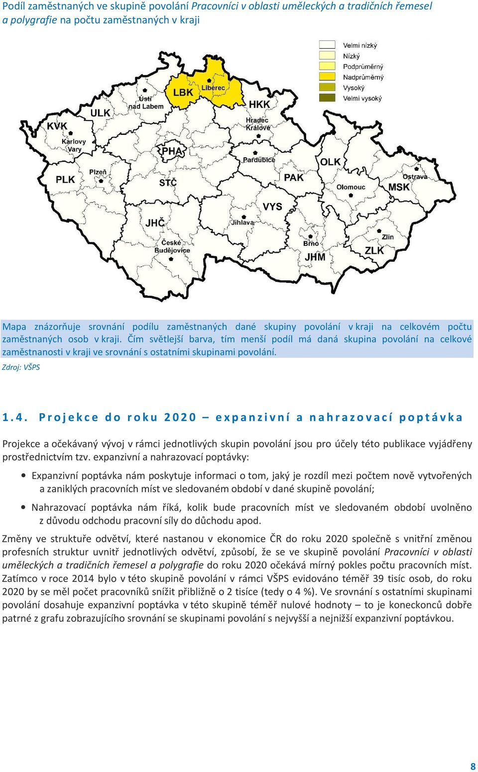 Zdroj: VŠPS 1.4. Projekce do roku 2020 expanzivní a nahrazovací poptávka Projekce a očekávaný vývoj v rámci jednotlivých skupin povolání jsou pro účely této publikace vyjádřeny prostřednictvím tzv.