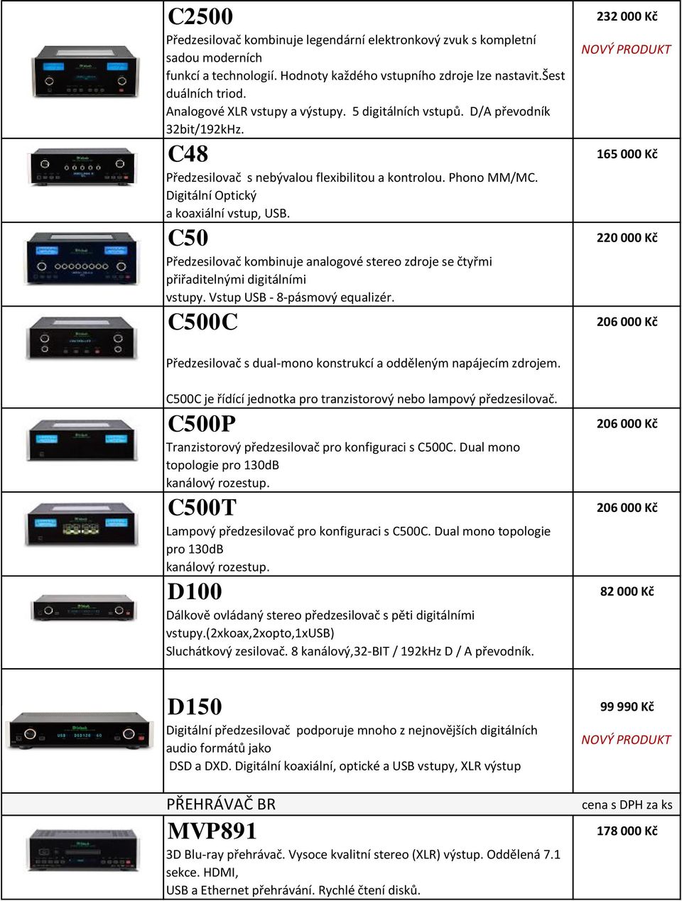 C50 Předzesilovač kombinuje analogové stereo zdroje se čtyřmi přiřaditelnými digitálními vstupy. Vstup USB - 8-pásmový equalizér.