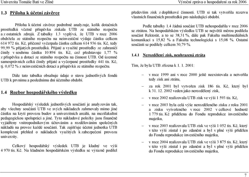Přijaté a využité prostředky ze zahraničí činily v souhrnu částku 10 894 tis. Kč, což představuje 1,77 % z příspěvku a dotací ze státního rozpočtu na činnost UTB.