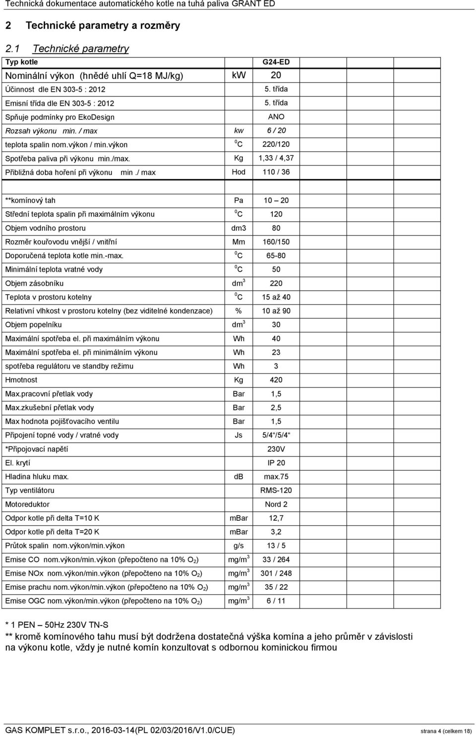 Kg 1,33 / 4,37 Přibližná doba hoření při výkonu min.