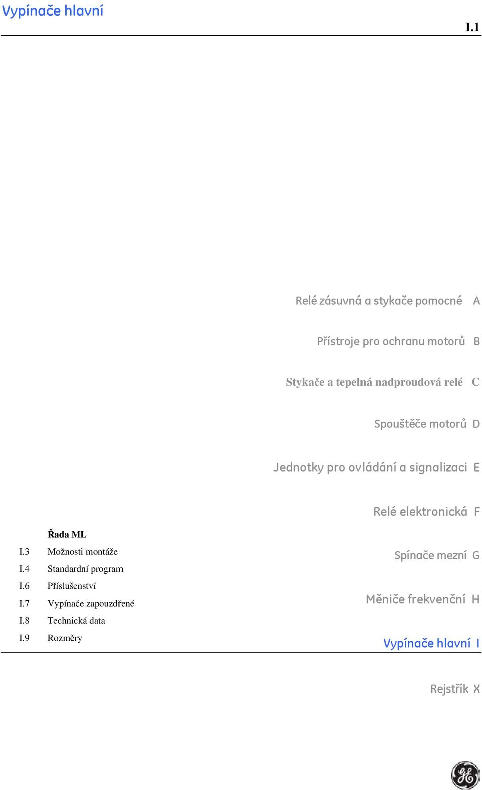 elektronická F Řada ML I.3 Možnosti montáže I.4 Standardní program I.6 Příslušenství I.