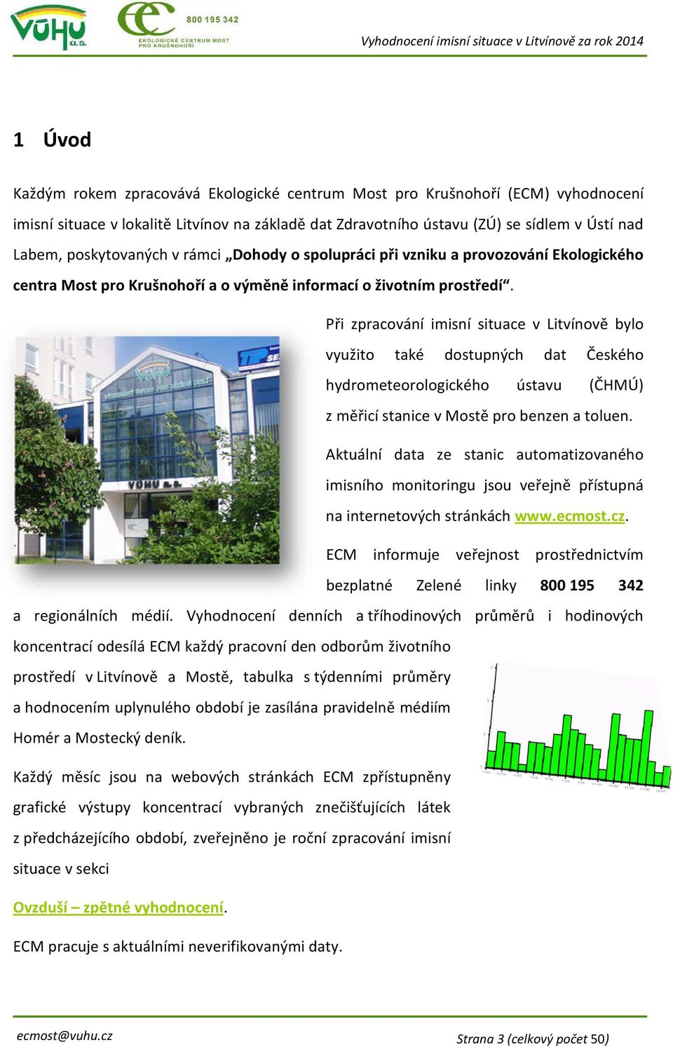 Při zpracování imisní situace v Litvínově bylo využito také dostupných dat Českého hydrometeorologického ústavu (ČHMÚ) z měřicí stanice v Mostě pro benzen a toluen.