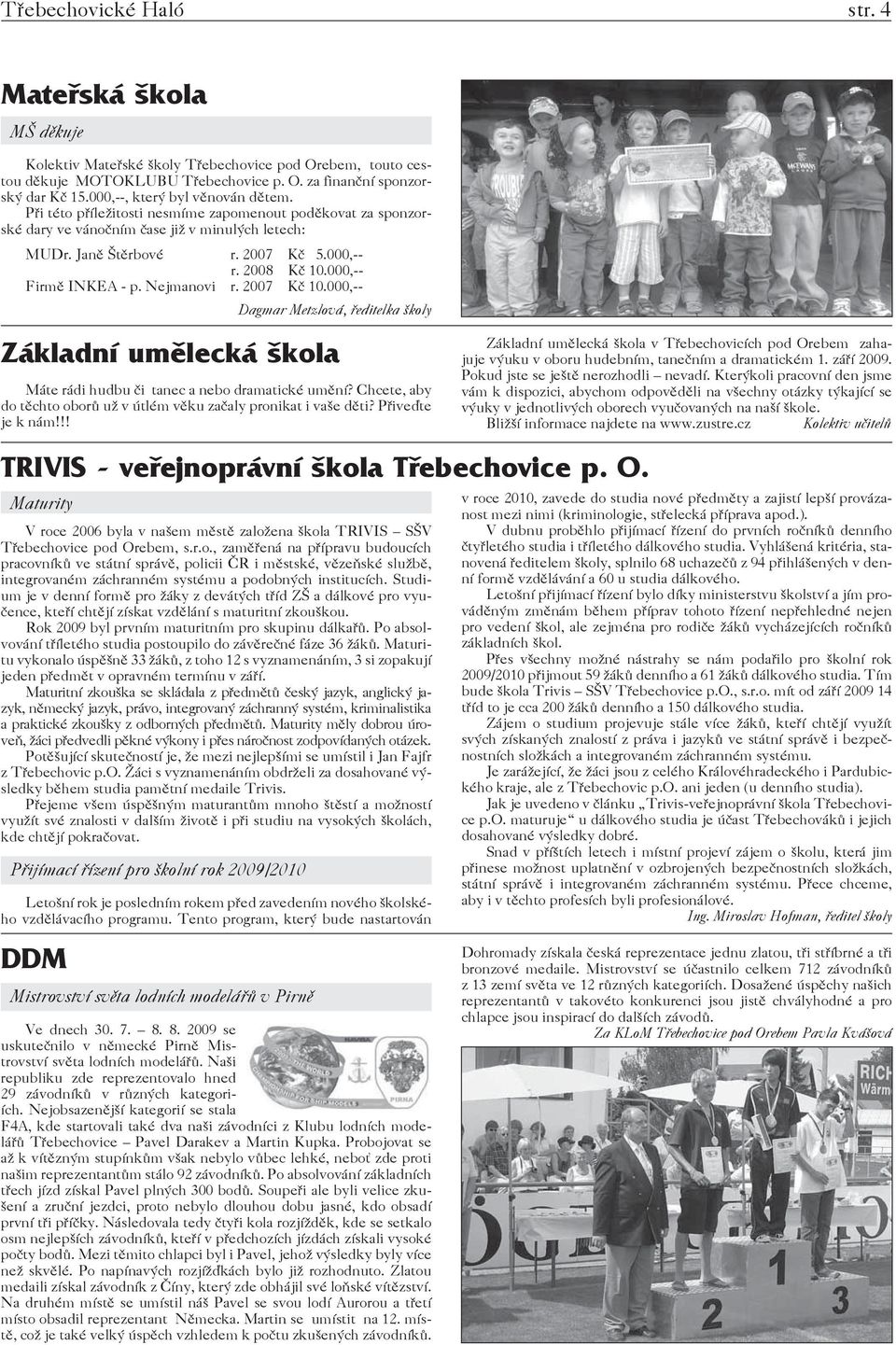 000,-- Firmě INKEA - p. Nejmanovi r. 2007 Kč 10.000,-- Dagmar Metzlová, ředitelka školy Základní umělecká škola Máte rádi hudbu či tanec a nebo dramatické umění?