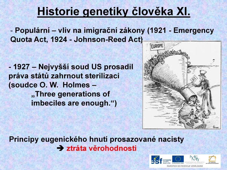 Johnson-Reed Act) - 1927 Nejvyšší soud US prosadil práva států zahrnout