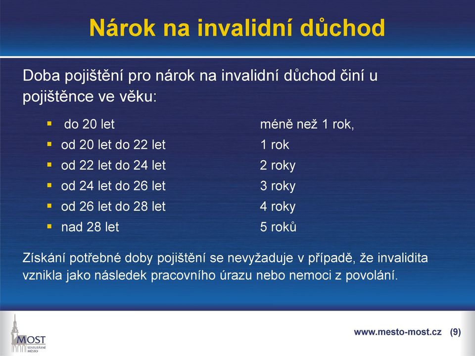 let nad 28 let 1 rok 2 roky 3 roky 4 roky 5 roků Získání potřebné doby pojištění se nevyžaduje v