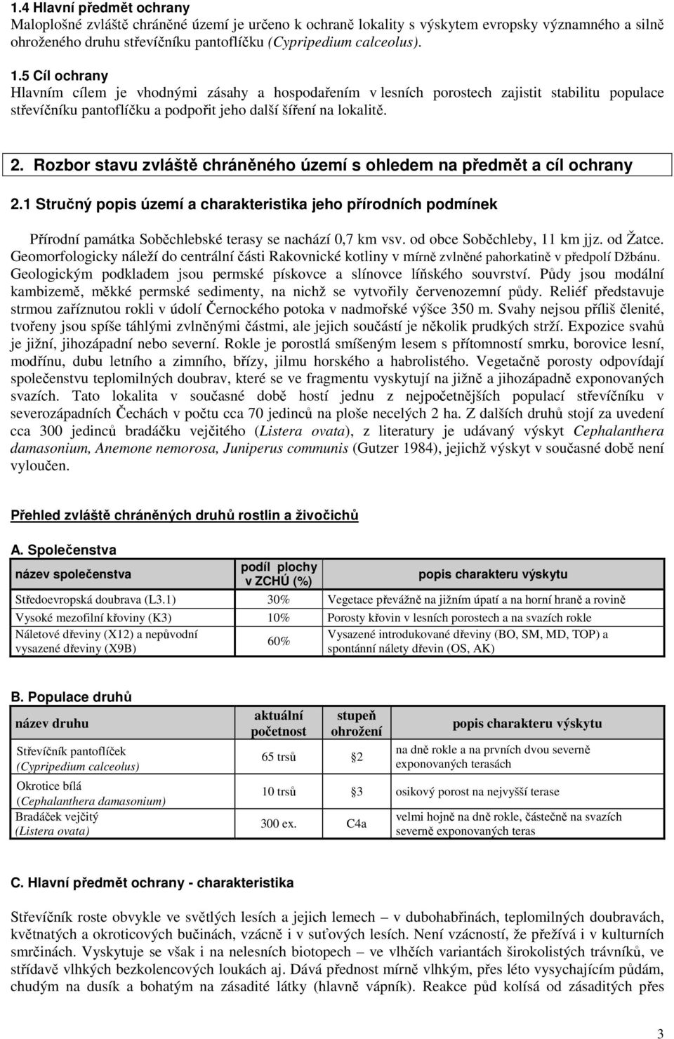 Rozbor stavu zvláště chráněného území s ohledem na předmět a cíl ochrany 2.1 Stručný popis území a charakteristika jeho přírodních podmínek Přírodní památka Soběchlebské terasy se nachází 0,7 km vsv.