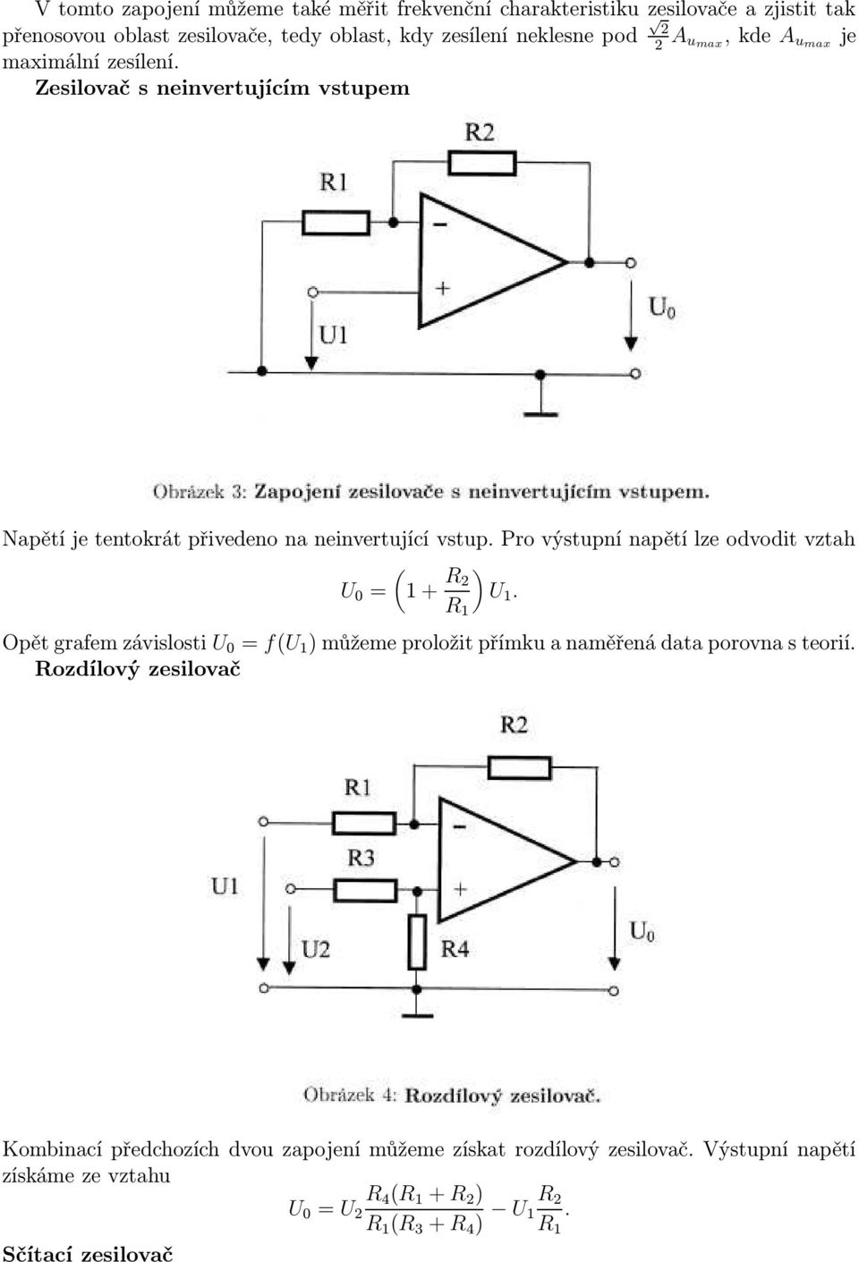 Pro výstupní napětí lze odvodit vztah ( U = 1 + R ) U 1. Opět grafem závislosti U = f(u 1 ) můžeme proložit přímku a naměřená data porovna s teorií.