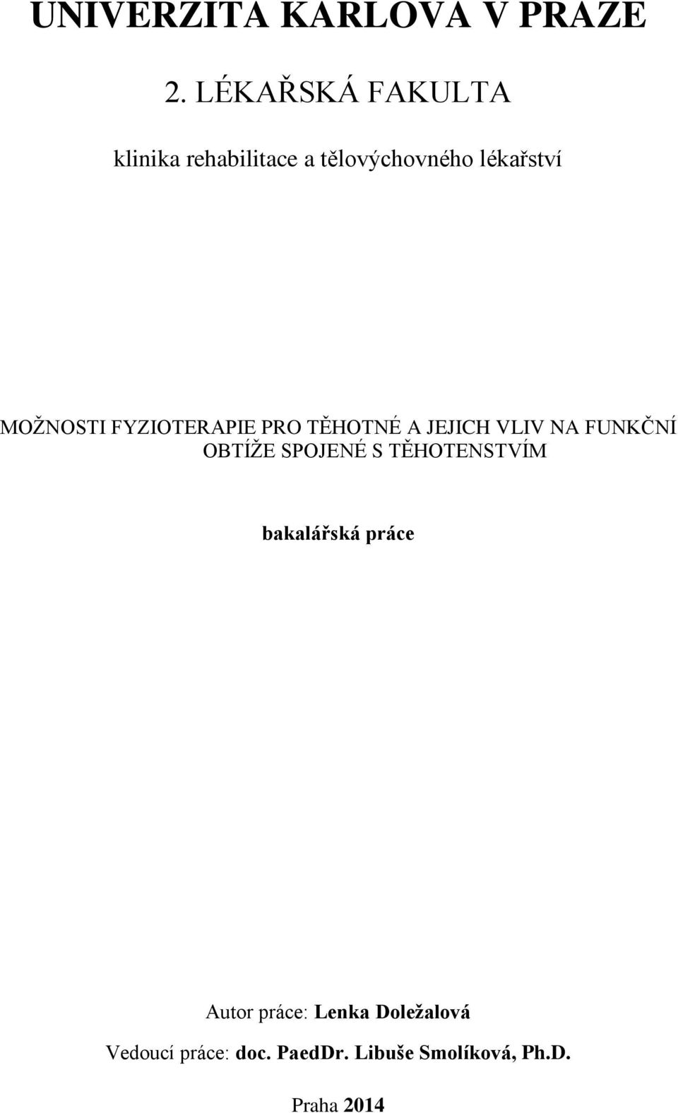 FYZIOTERAPIE PRO TĚHOTNÉ A JEJICH VLIV NA FUNKČNÍ OBTÍŽE SPOJENÉ S