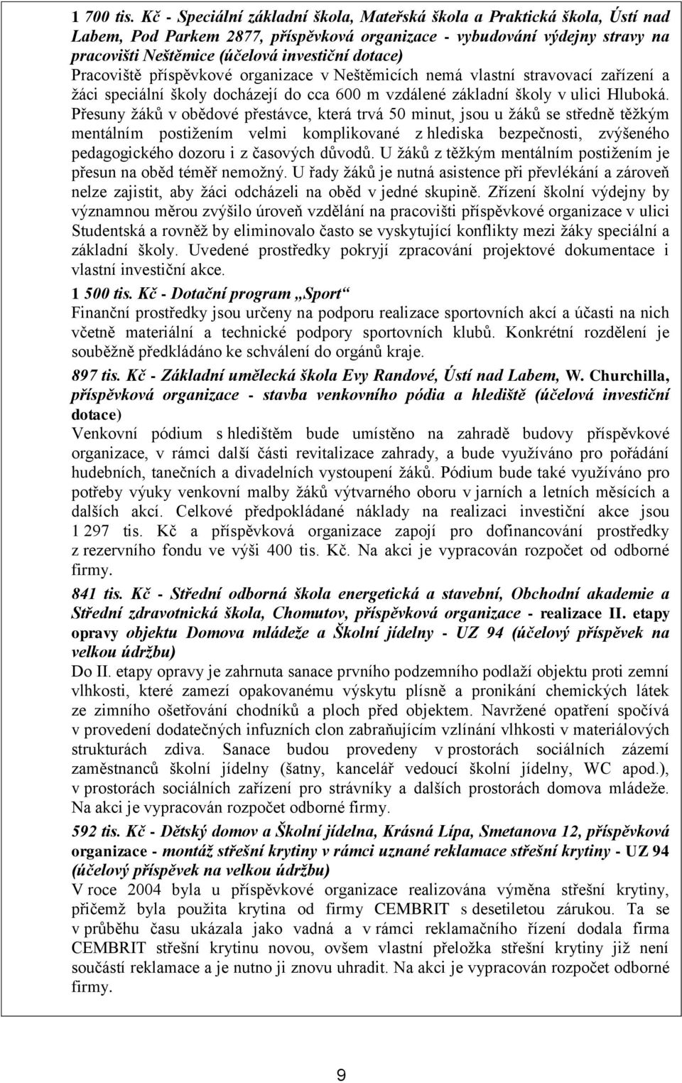 dotace) Pracoviště příspěvkové organizace v Neštěmicích nemá vlastní stravovací zařízení a žáci speciální školy docházejí do cca 600 m vzdálené základní školy v ulici Hluboká.