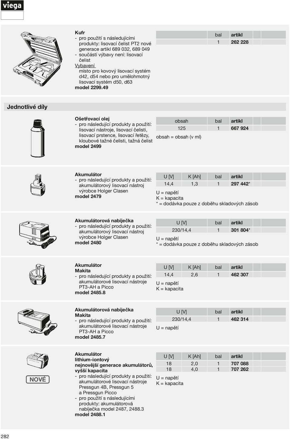 model 2499 Akumulátor akumulátorový lisovací nástroj výrobce Holger Clasen model 2479 U [V] K [Ah] 14,4 1,3 1 297 442* U = napětí K = kapacita * = dodávka pouze z doběhu skladových zásob