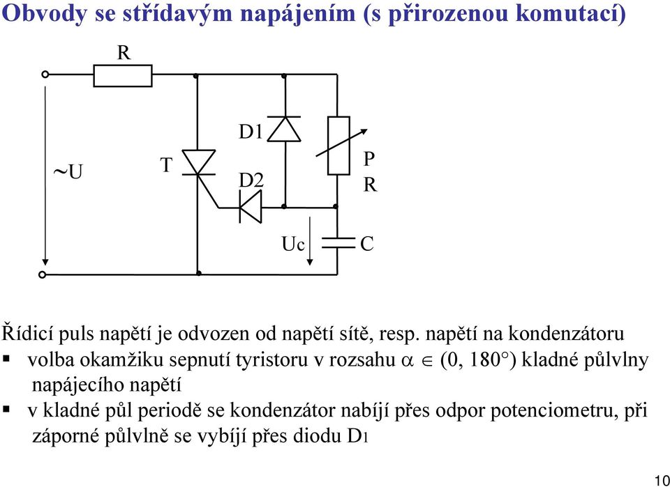 napětí na kondenzátoru volba okamžiku sepnutí tyristoru v rozsahu α (0, 180 ) kladné