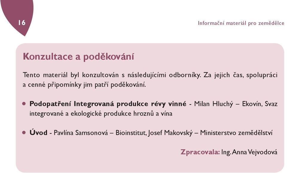 Podopatření Integrovaná produkce révy vinné - Milan Hluchý Ekovín, Svaz integrované a ekologické
