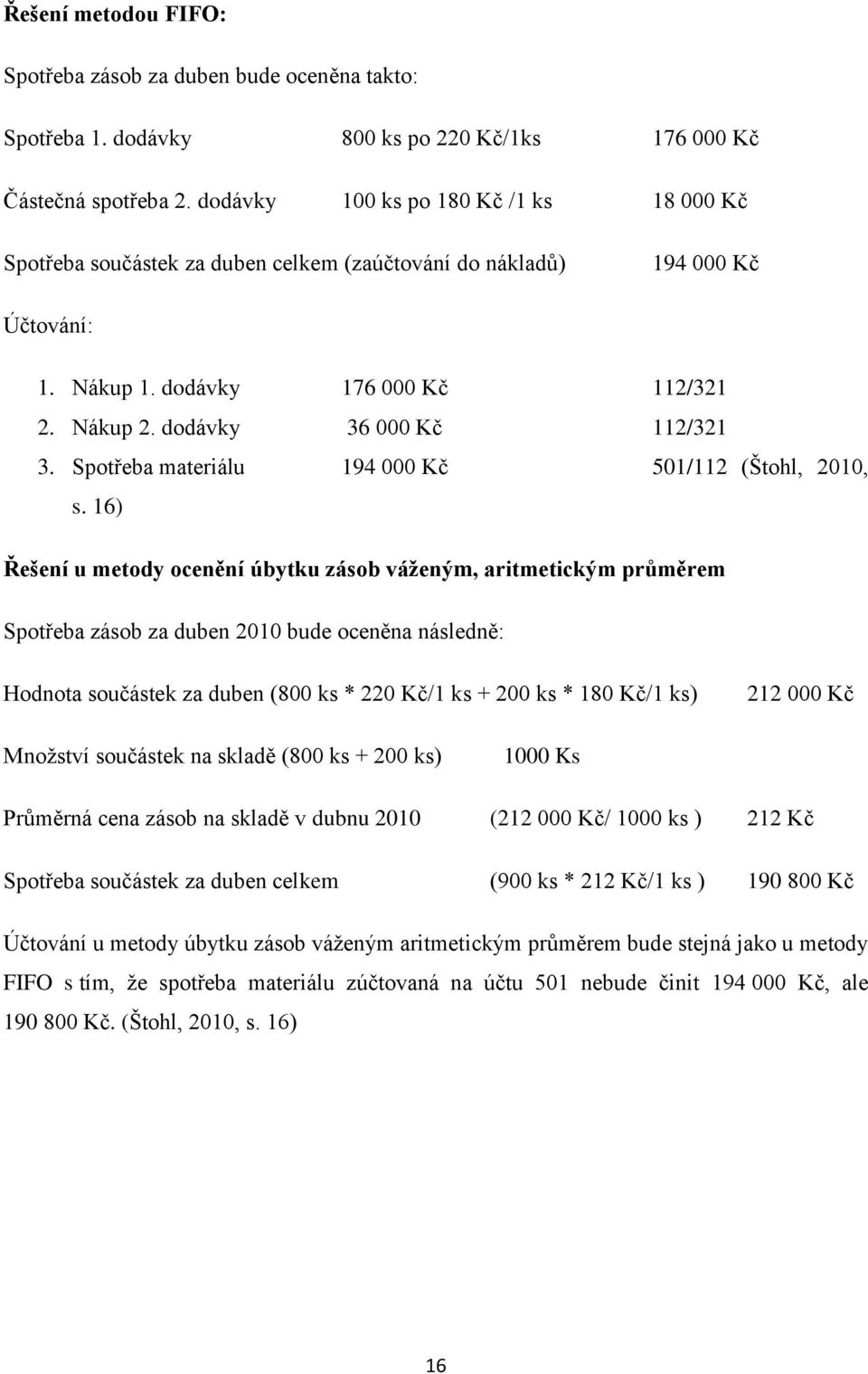 Spotřeba materiálu 194 000 Kč 501/112 (Štohl, 2010, s.