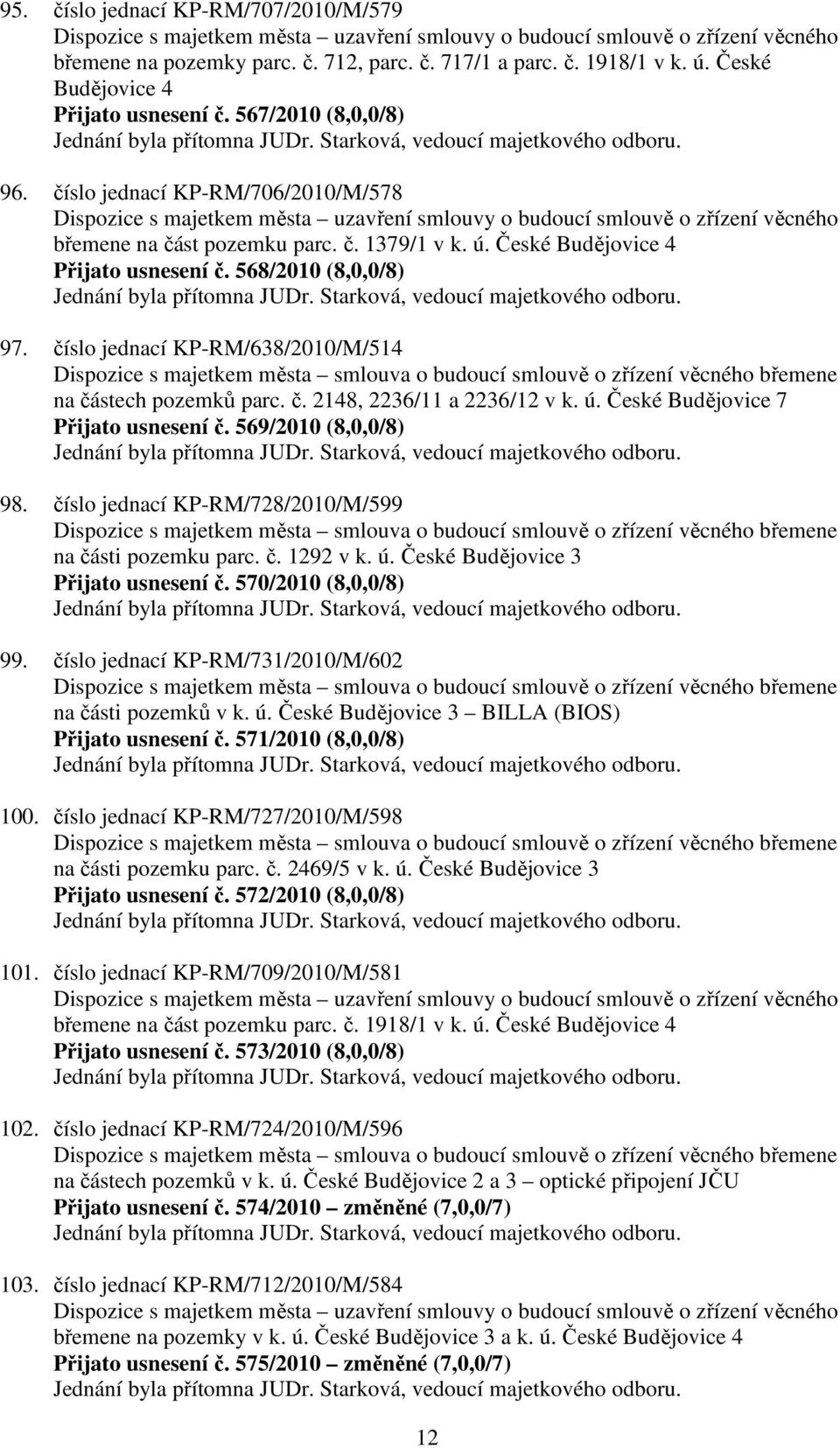 číslo jednací KP-RM/706/2010/M/578 Dispozice s majetkem města uzavření smlouvy o budoucí smlouvě o zřízení věcného břemene na část pozemku parc. č. 1379/1 v k. ú.