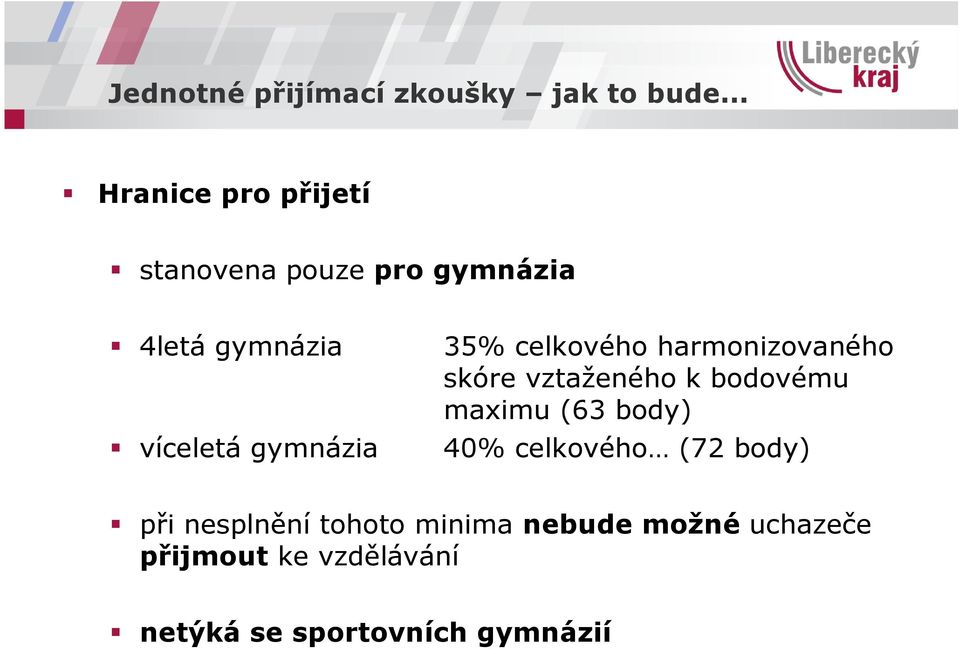 bodovému maximu (63 body) 40% celkového (72 body) při nesplnění tohoto