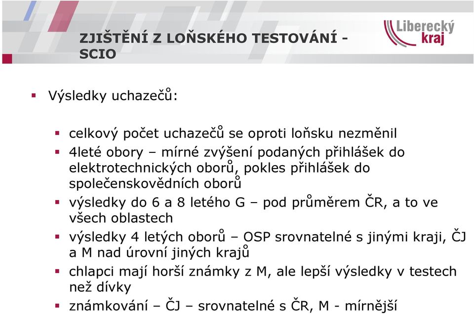 letého G pod průměrem ČR, a to ve všech oblastech výsledky 4 letých oborů OSP srovnatelné s jinými kraji, ČJ a M nad úrovní