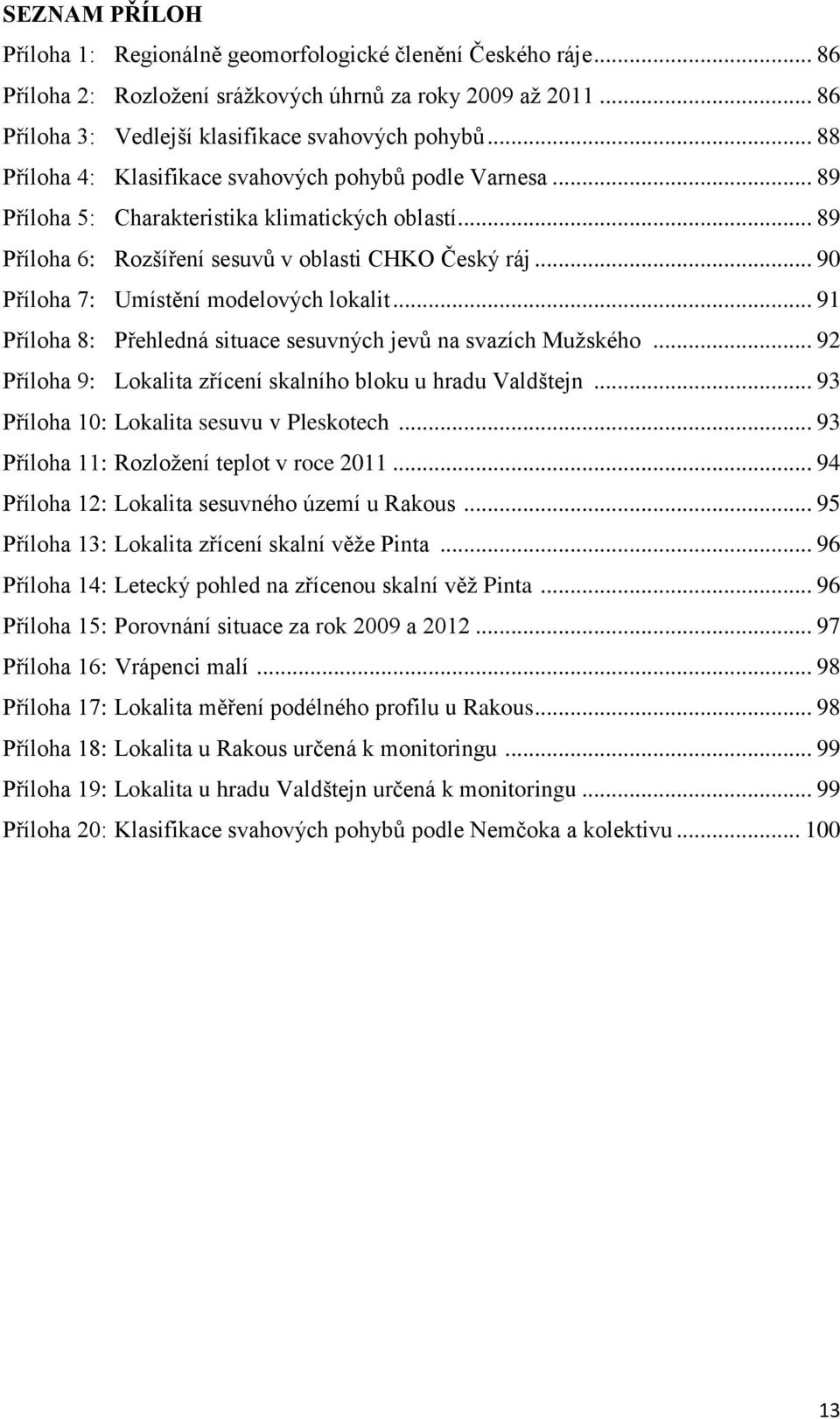 .. 90 Příloha 7: Umístění modelových lokalit... 91 Příloha 8: Přehledná situace sesuvných jevů na svazích Mužského... 92 Příloha 9: Lokalita zřícení skalního bloku u hradu Valdštejn.