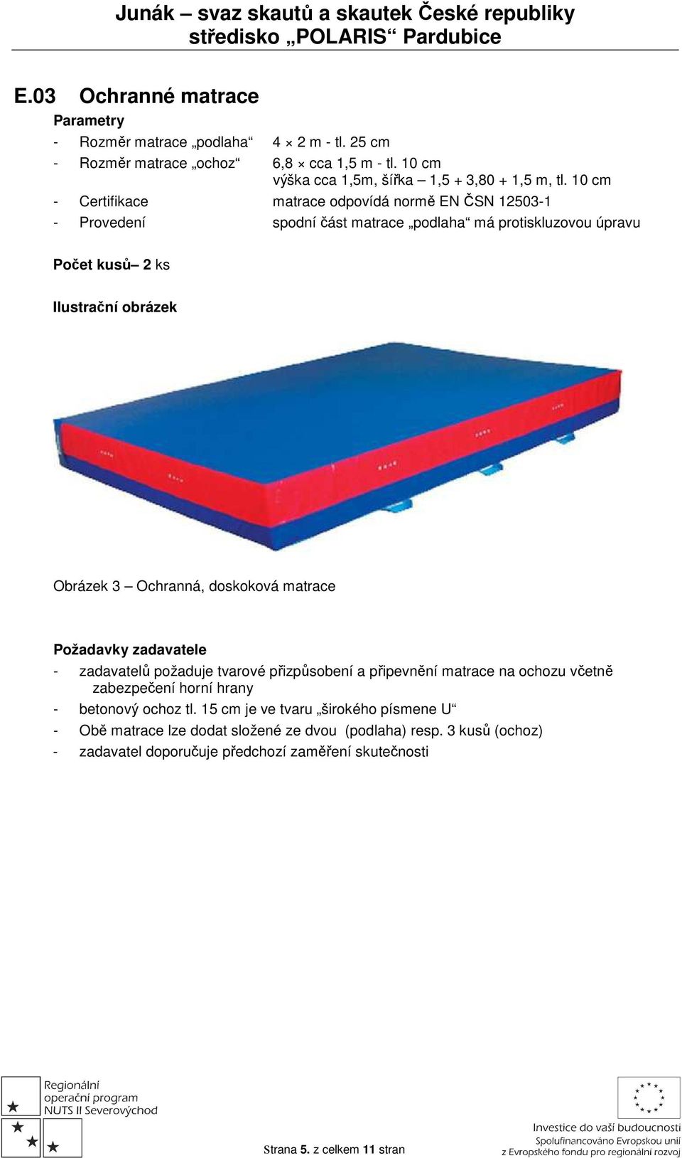 doskoková matrace - zadavatelů požaduje tvarové přizpůsobení a připevnění matrace na ochozu včetně zabezpečení horní hrany - betonový ochoz tl.