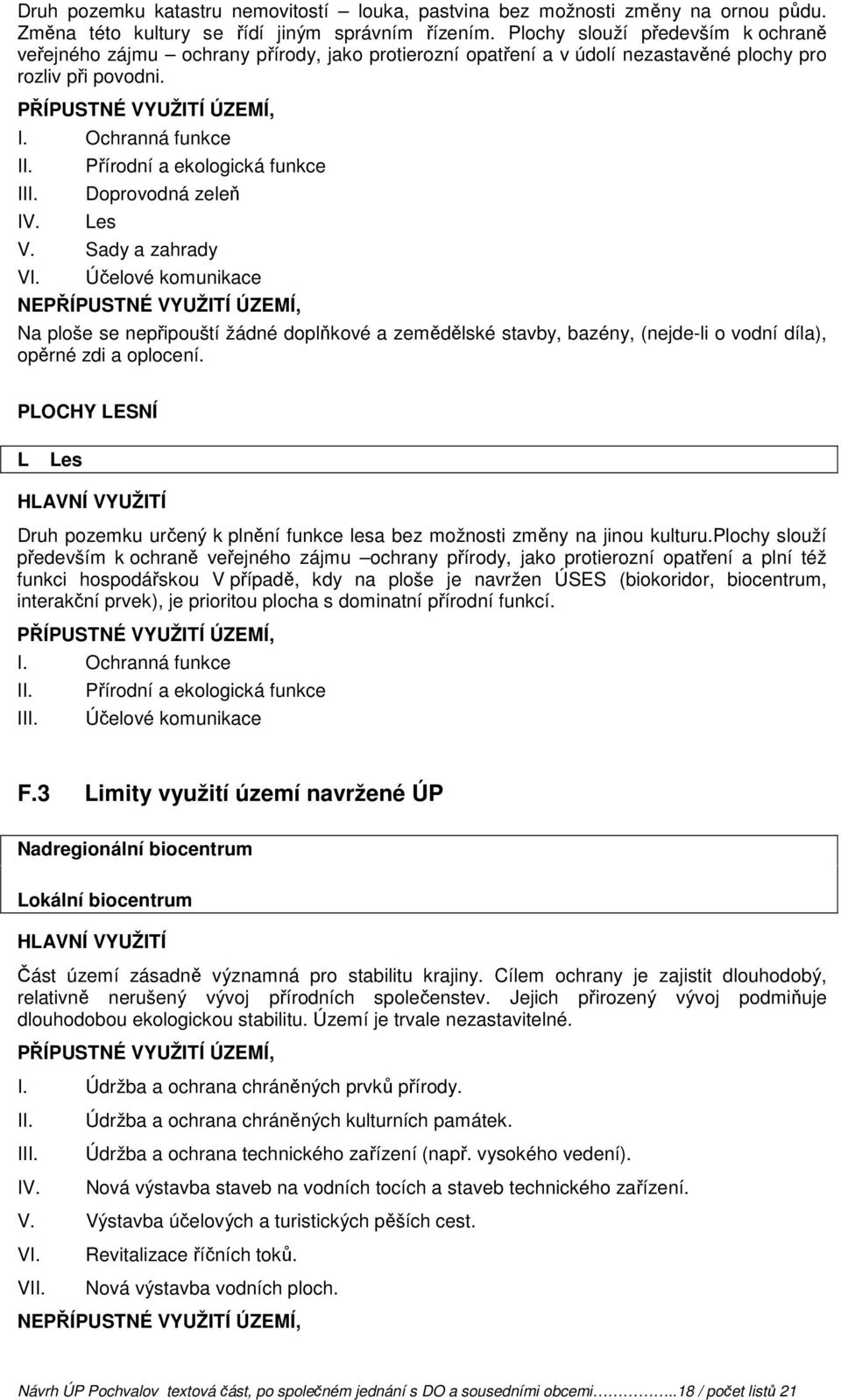 Ochranná funkce I Přírodní a ekologická funkce Doprovodná zeleň Les V. Sady a zahrady VI.