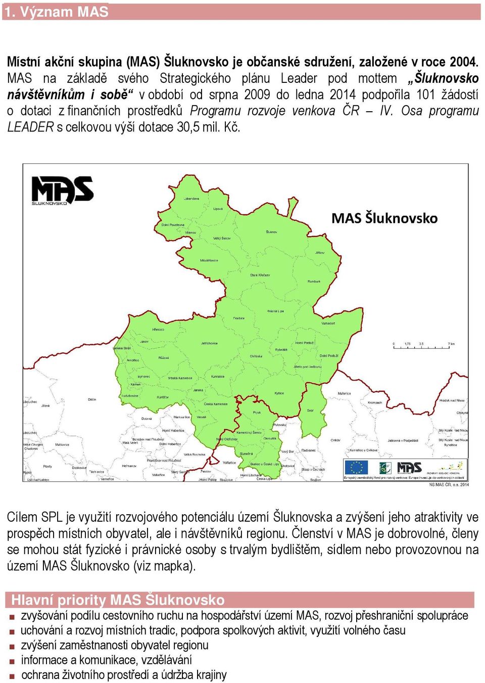 venkova ČR IV. Osa programu LEADER s celkovou výší dotace 30,5 mil. Kč.