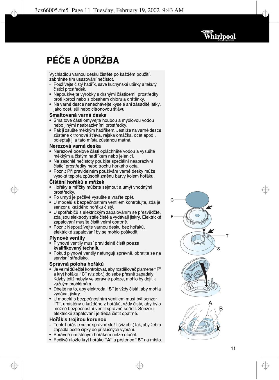 Na varné desce nenechávejte kyselé ani zásadité látky, jako ocet, sùl nebo citronovou št'ávu.