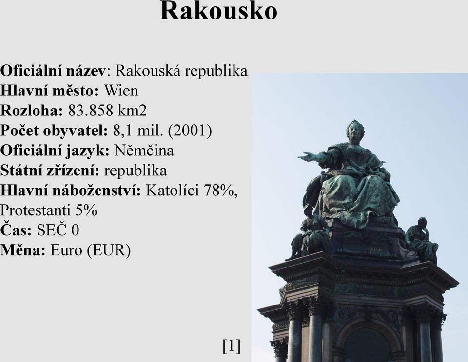 (2001) Oficiální jazyk: Němčina Státní zřízení: republika