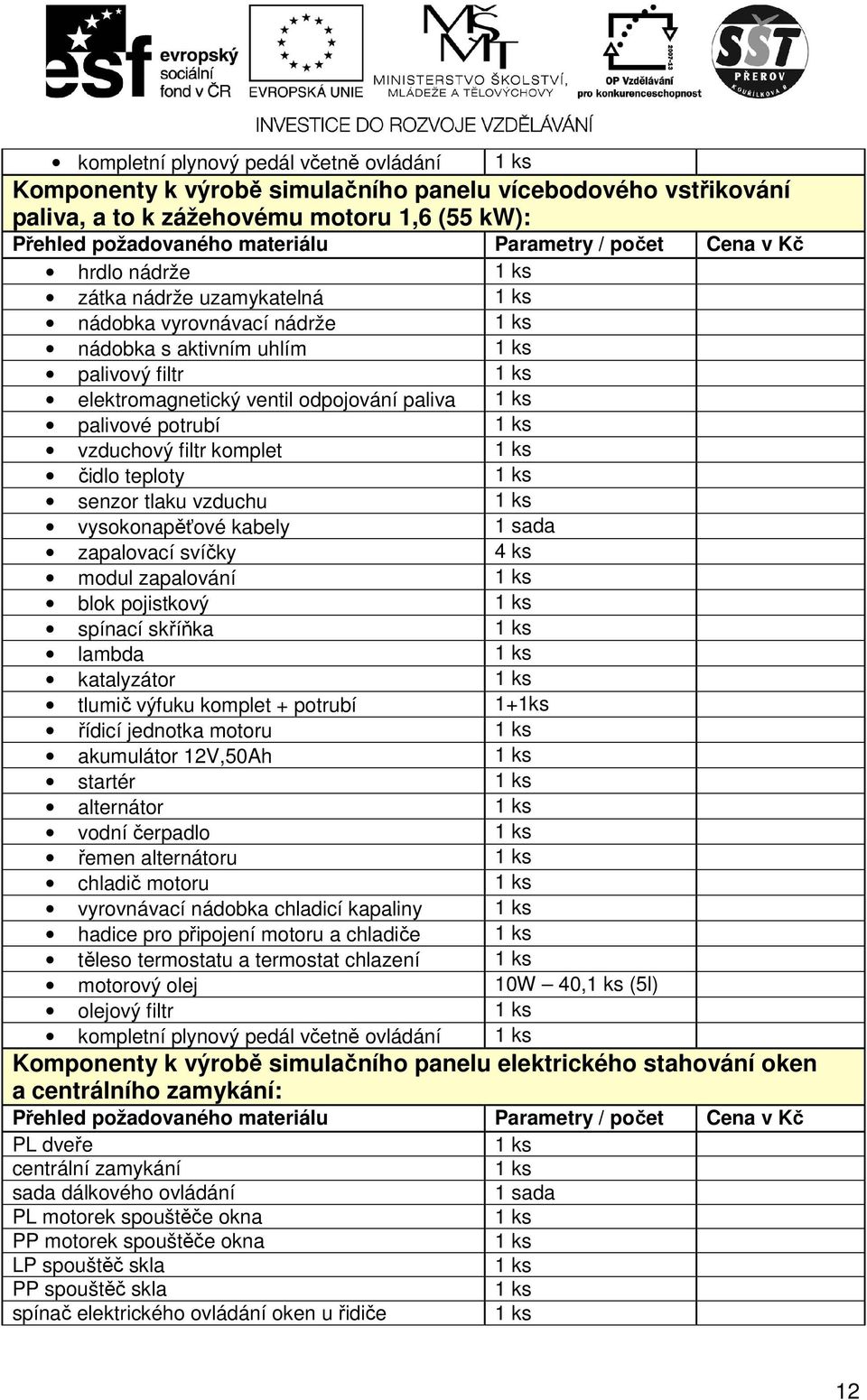 čidlo teploty senzor tlaku vzduchu vysokonapěťové kabely 1 sada zapalovací svíčky 4 ks modul zapalování blok pojistkový spínací skříňka lambda katalyzátor tlumič výfuku komplet + potrubí 1+1ks řídicí