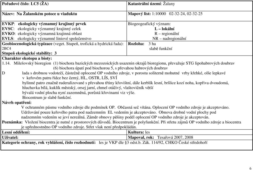 Milešovský bioregion (1) biochora bazických mezozoických usazenin okrajů bioregionu, převažuje STG lipohabrových doubrav (6) biochora úpatí pod biochorou 5, s převahou habrových doubrav D lada s