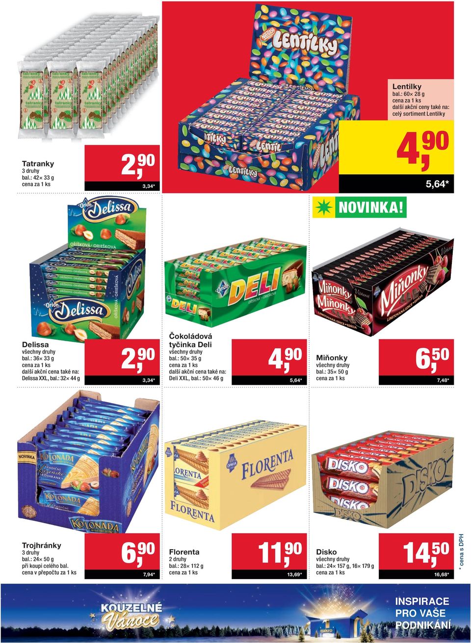 : 32 44 g 2, 90 3,34* Čokoládová tyčinka Deli bal.: 50 35 g Deli XXL, bal.: 50 46 g 4, 90 5,64* Miňonky bal.