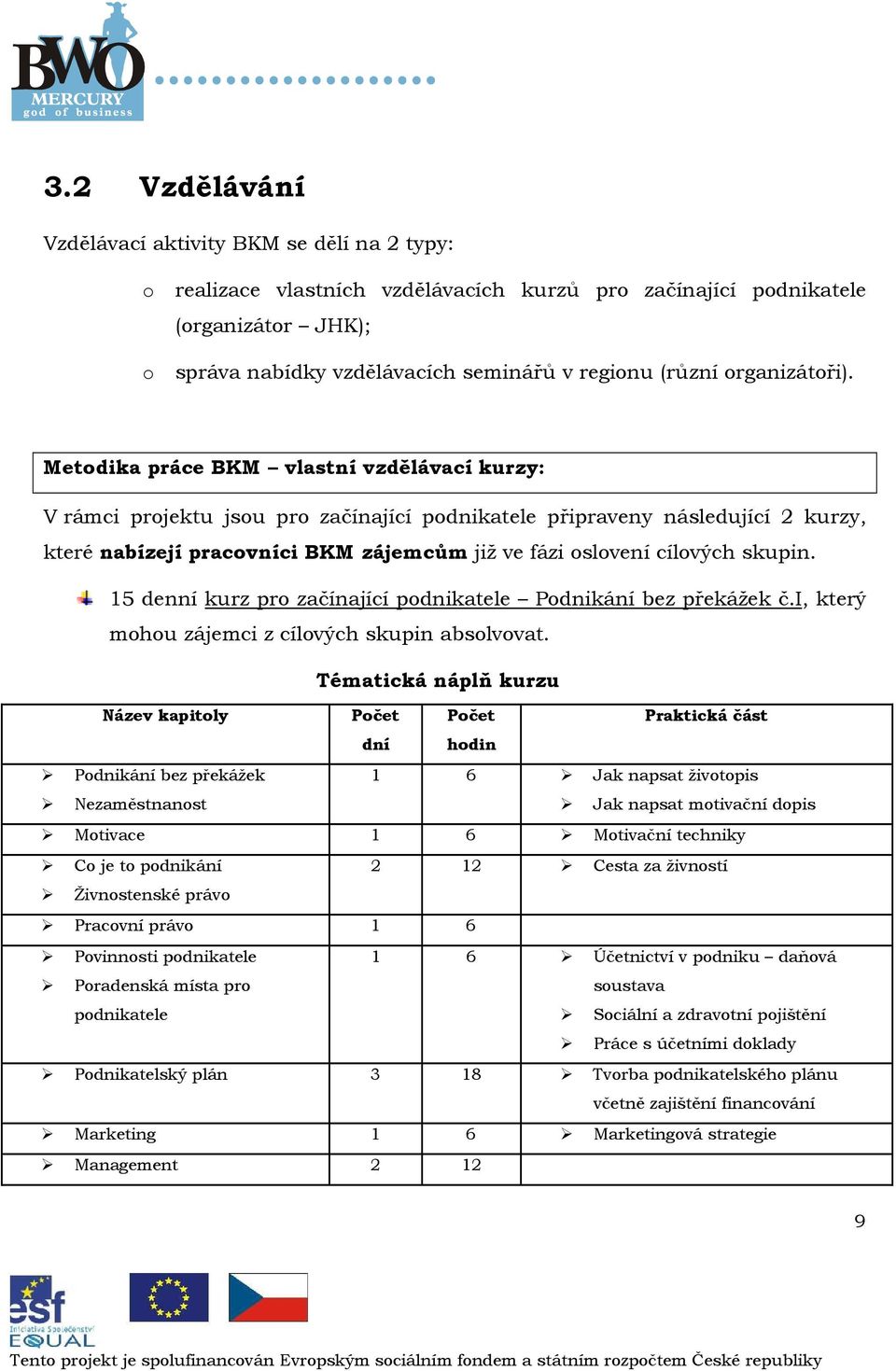 Metdika práce BKM vlastní vzdělávací kurzy: V rámci prjektu jsu pr začínající pdnikatele připraveny následující 2 kurzy, které nabízejí pracvníci BKM zájemcům již ve fázi slvení cílvých skupin.