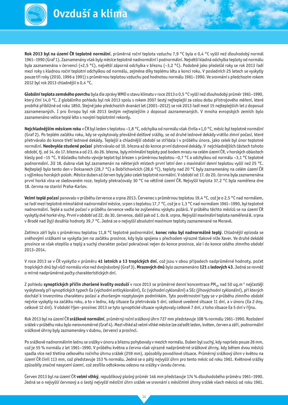 Podobně jako předešlé roky se rok 213 řadí mezi roky s kladnou roční teplotní odchylkou od normálu, zejména díky teplému létu a konci roku.