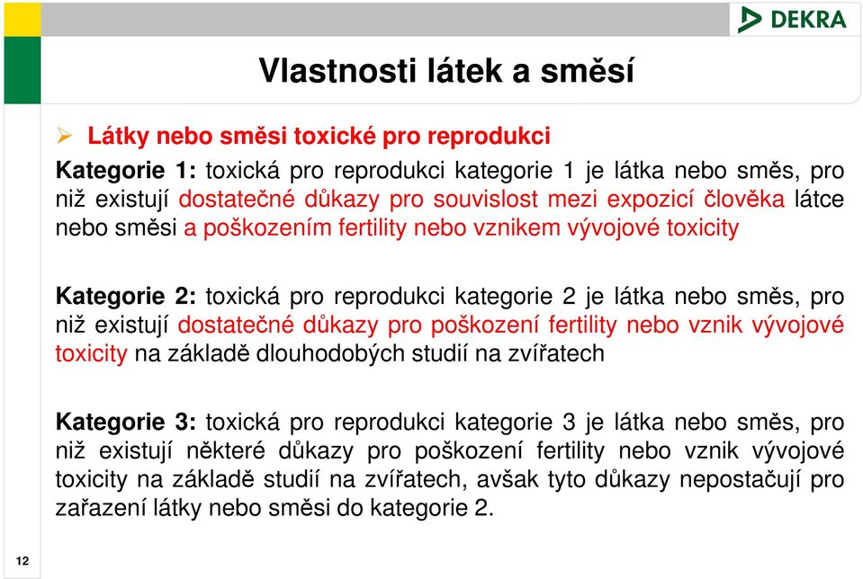 dostatečné důkazy pro poškození fertility nebo vznik vývojové toxicity na základě dlouhodobých studií na zvířatech Kategorie 3: toxická pro reprodukci kategorie 3 je látka nebo směs,