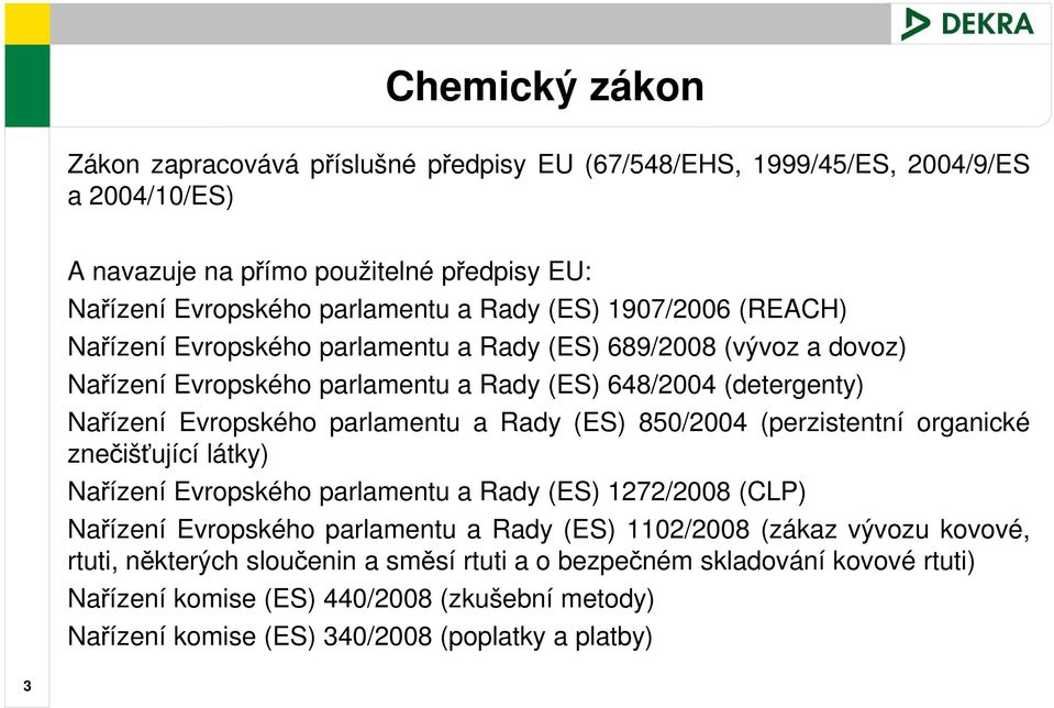 a Rady (ES) 850/2004 (perzistentní organické znečišťující látky) Nařízení Evropského parlamentu a Rady (ES) 1272/2008 (CLP) Nařízení Evropského parlamentu a Rady (ES) 1102/2008 (zákaz