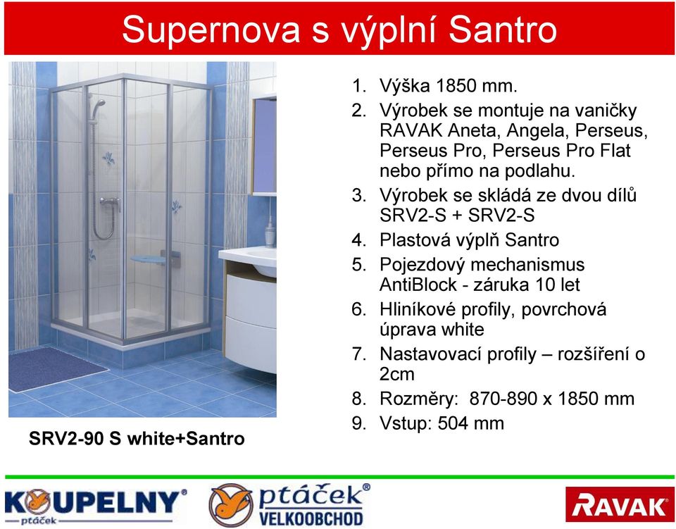 podlahu. 3. Výrobek se skládá ze dvou dílů SRV2-S + SRV2-S 4. Plastová výplň Santro 5.