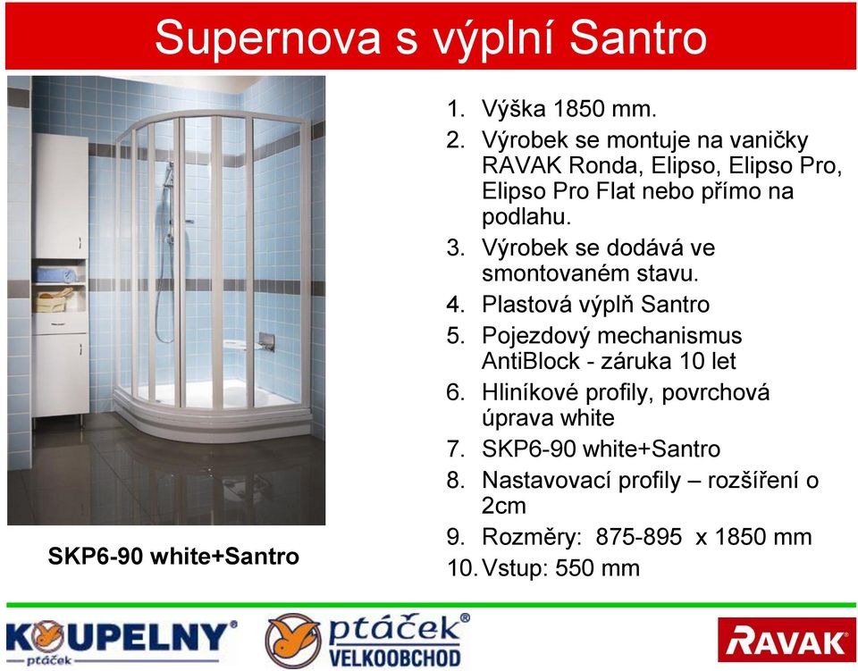 Výrobek se dodává ve smontovaném stavu. 4. Plastová výplň Santro 5.