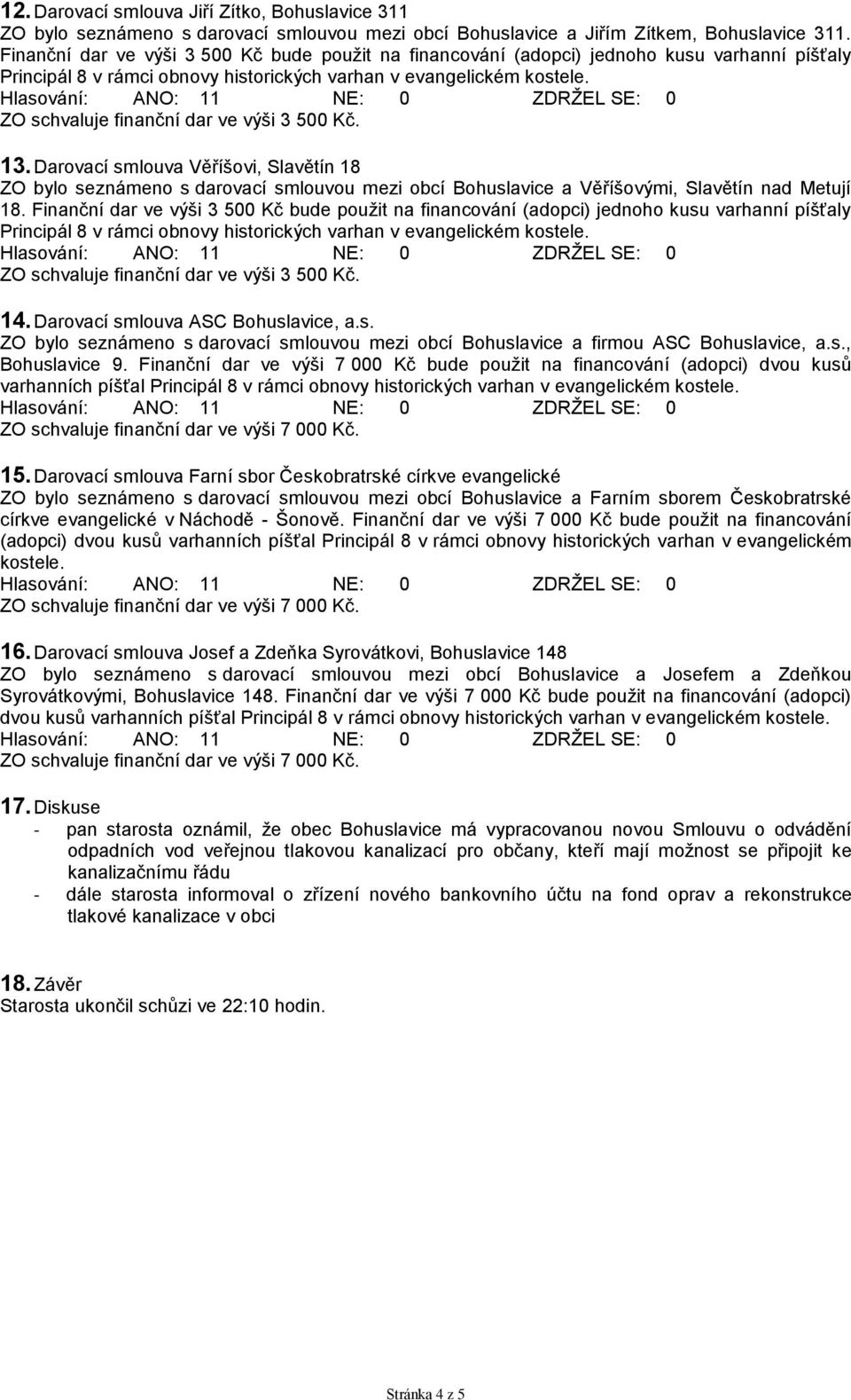 Darovací smlouva Věříšovi, Slavětín 18 ZO bylo seznámeno s darovací smlouvou mezi obcí Bohuslavice a Věříšovými, Slavětín nad Metují 18.