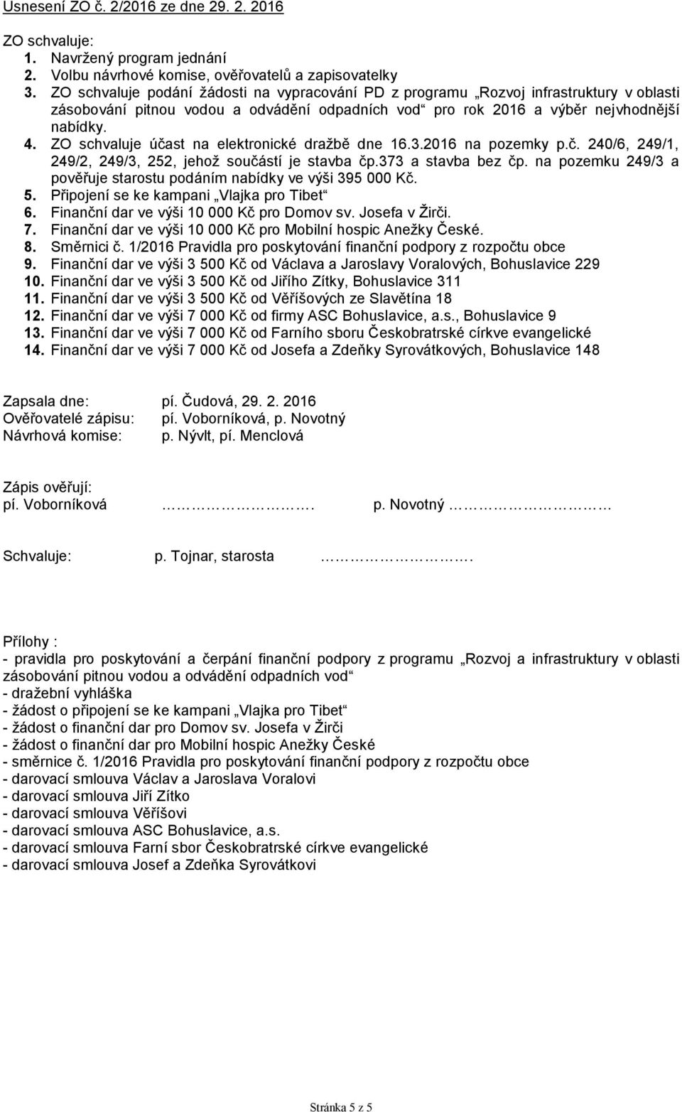 ZO schvaluje účast na elektronické dražbě dne 16.3.2016 na pozemky p.č. 240/6, 249/1, 249/2, 249/3, 252, jehož součástí je stavba čp.373 a stavba bez čp.