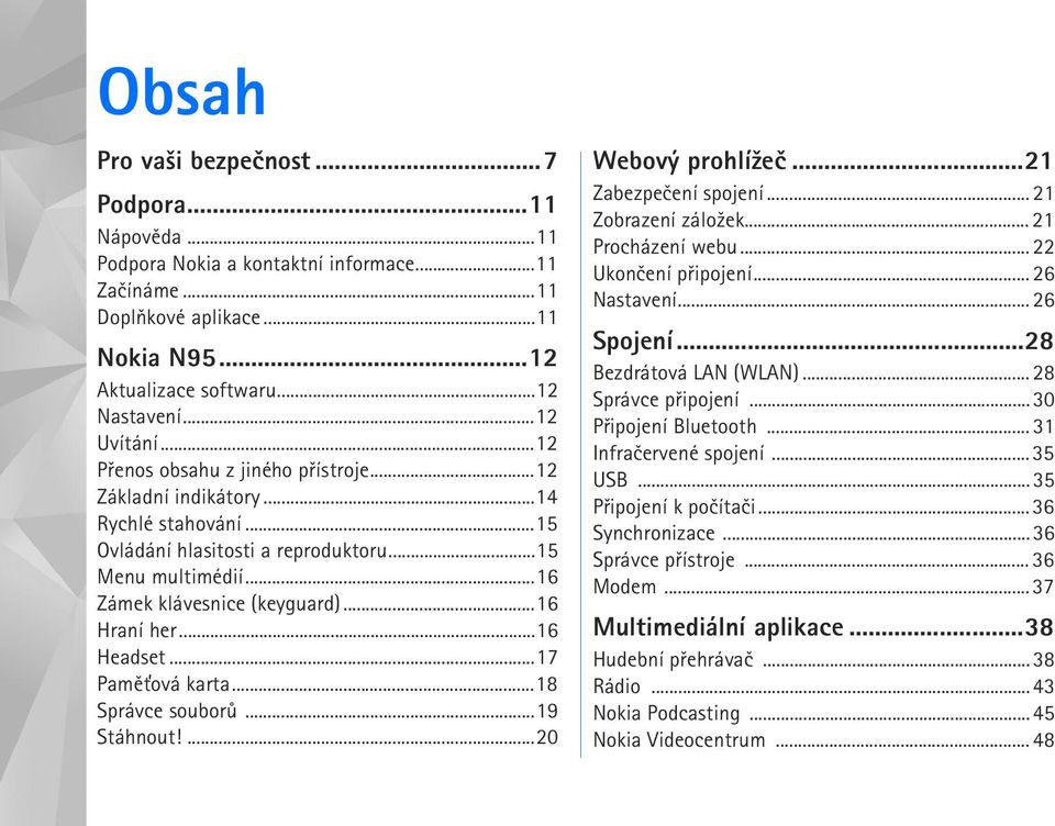 ..16 Headset...17 Pamì»ová karta...18 Správce souborù...19 Stáhnout!...20 Webový prohlí¾eè...21 Zabezpeèení spojení... 21 Zobrazení zálo¾ek... 21 Procházení webu... 22 Ukonèení pøipojení.