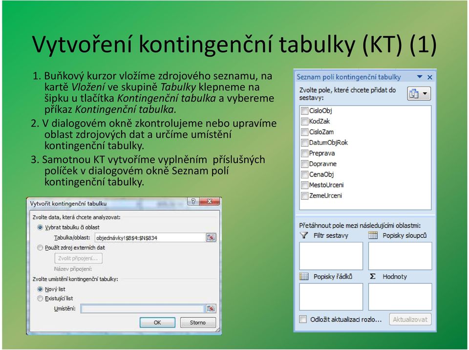 Kontingenční tabulka a vybereme příkaz Kontingenční tabulka. 2.