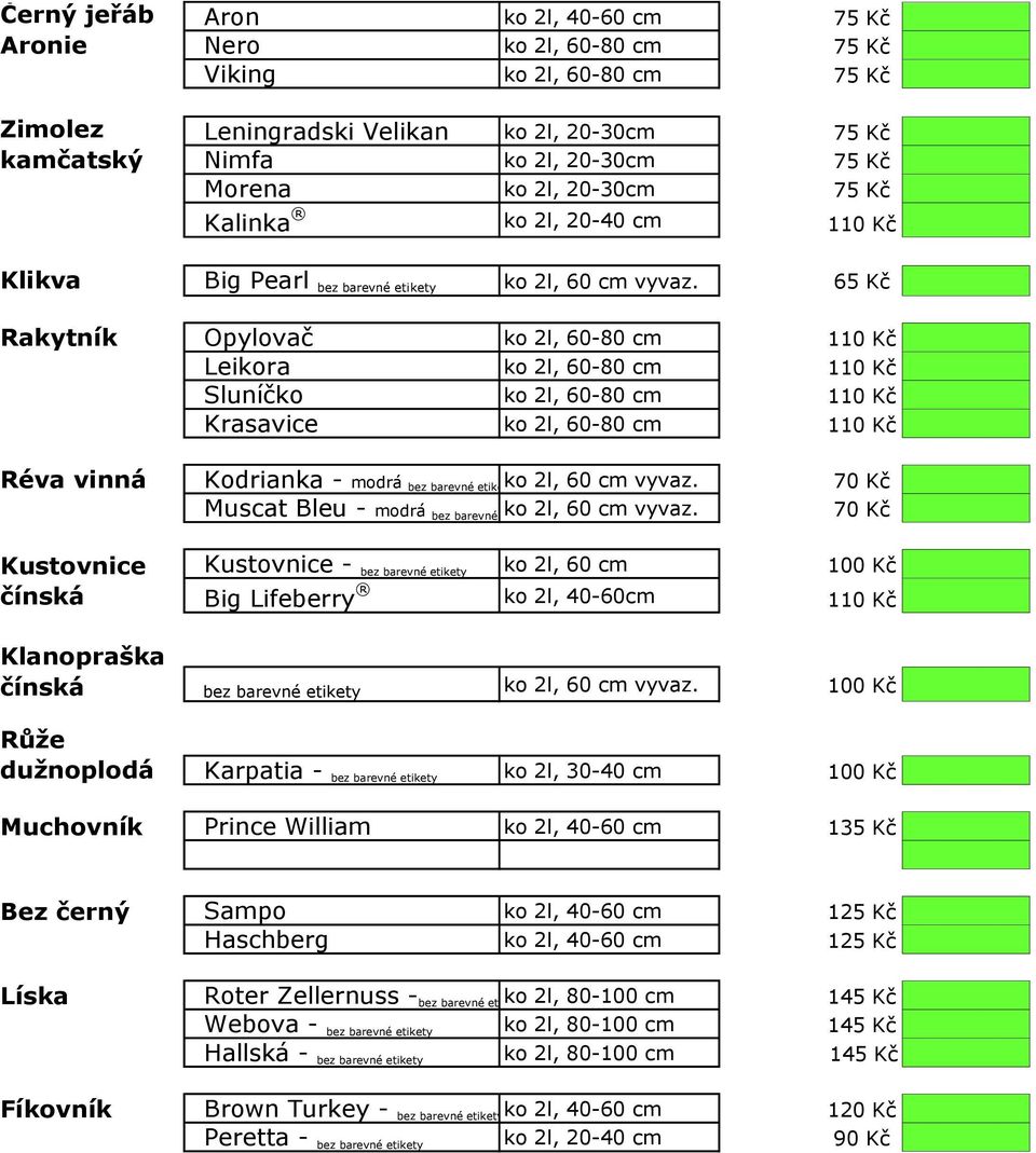 65 Kč Rakytník Opylovač ko 2l, 60-80 cm 110 Kč Leikora ko 2l, 60-80 cm 110 Kč Sluníčko ko 2l, 60-80 cm 110 Kč Krasavice ko 2l, 60-80 cm 110 Kč Réva vinná Kodrianka - modrá bez barevné etikety ko 2l,