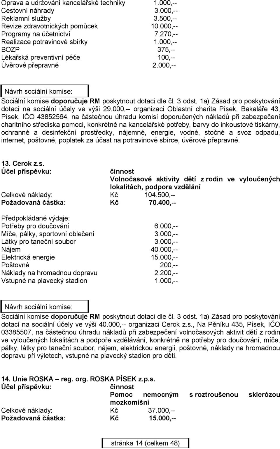3 odst. 1a) Zásad pro poskytování dotací na sociální účely ve výši 29.