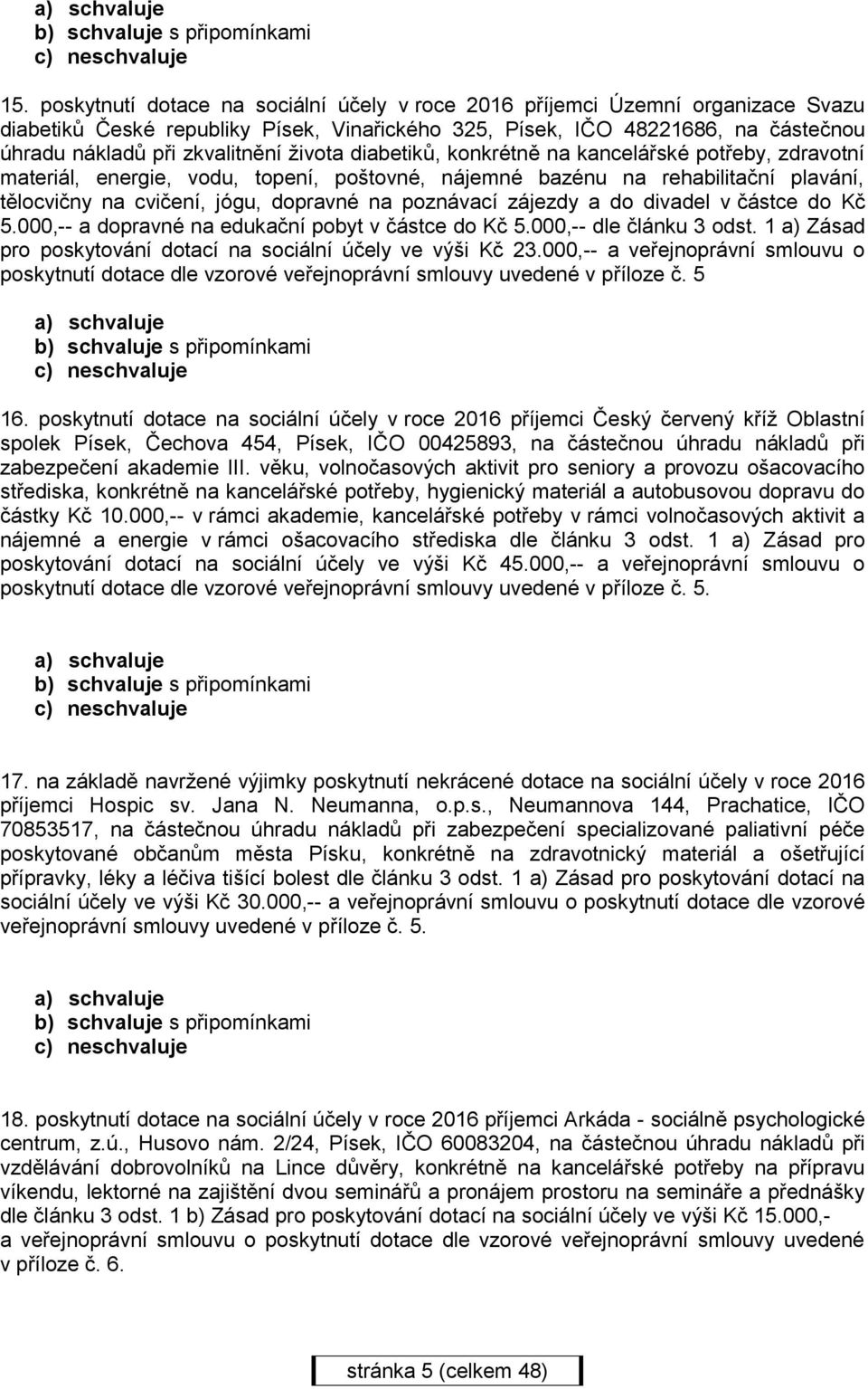 života diabetiků, konkrétně na kancelářské potřeby, zdravotní materiál, energie, vodu, topení, poštovné, nájemné bazénu na rehabilitační plavání, tělocvičny na cvičení, jógu, dopravné na poznávací