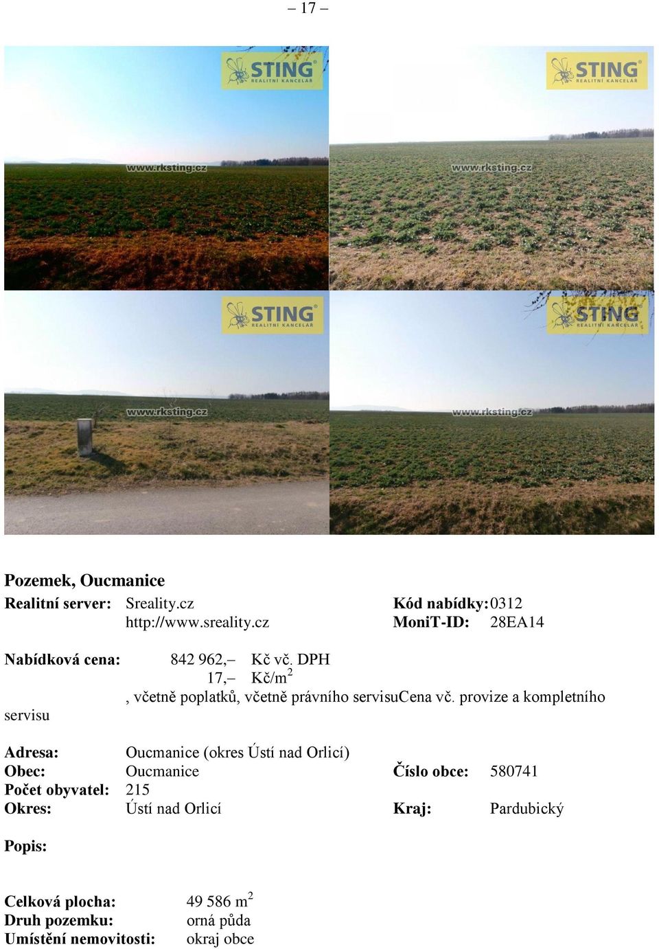 DPH 17, Kč/m 2, včetně poplatků, včetně právního servisucena vč.