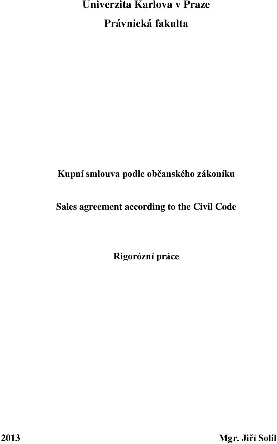zákoníku Sales agreement according to the