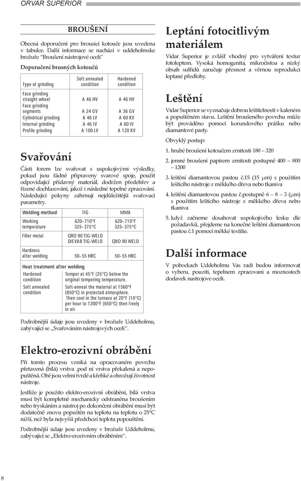 spoje, použit odpovídající přídavný materiál, dodržen předehřev a řízené dochlazování, jakož i následné tepelné zpracování. Následující pokyny zahrnují nejdůležitější svařovací parametry.