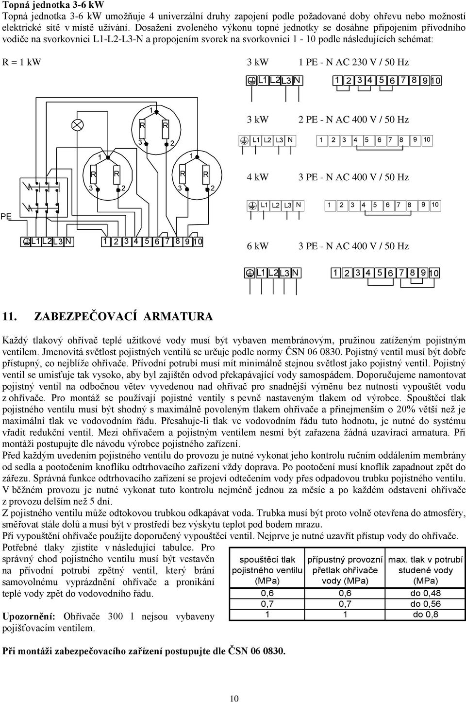 AC 230 V / 50 Hz L2L3 N 1 2 3 4 5 6 7 8 9 10 R 1 R 3 kw 2 PE - N AC 400 V / 50 Hz 3 2 L1 L2 L3 N 1 2 3 4 5 6 7 8 9 10 1 R R R R 3 2 3 2 4 kw 3 PE - N AC 400 V / 50 Hz PE L1 L2 L3 N 1 2 3 4 5 6 7 8 9