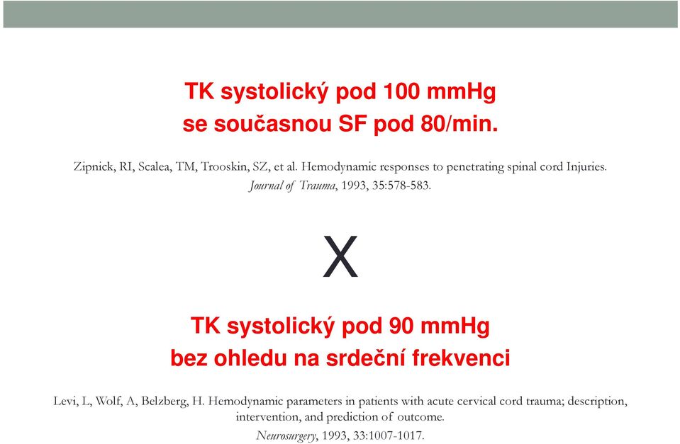 X TK systolický pod 90 mmhg bez ohledu na srdeční frekvenci Levi, L, Wolf, A, Belzberg, H.