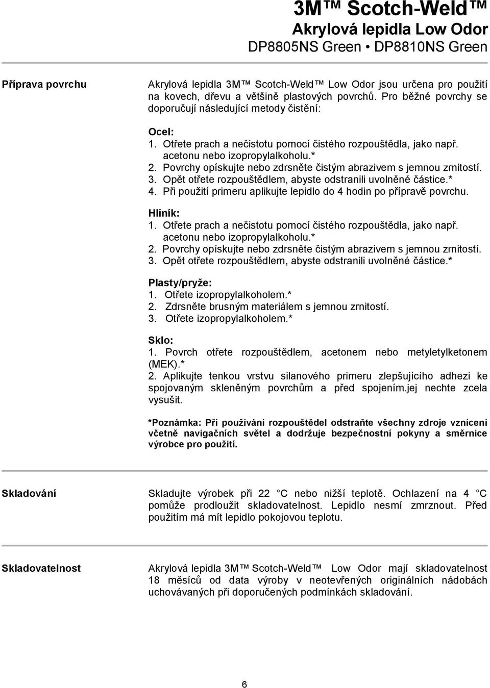 Opět otřete rozpouštědlem, abyste odstranili uvolněné částice.* 4. Při použití primeru aplikujte lepidlo do 4 hodin po přípravě povrchu. Hliník: 1.